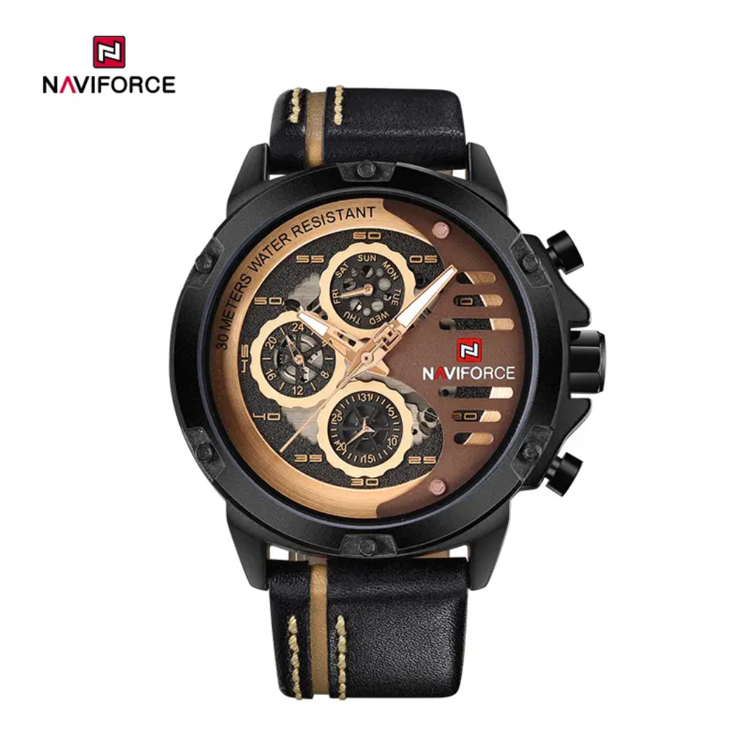 Naviforce NF9110L Reloj de gran oferta luminoso de cuero genuino