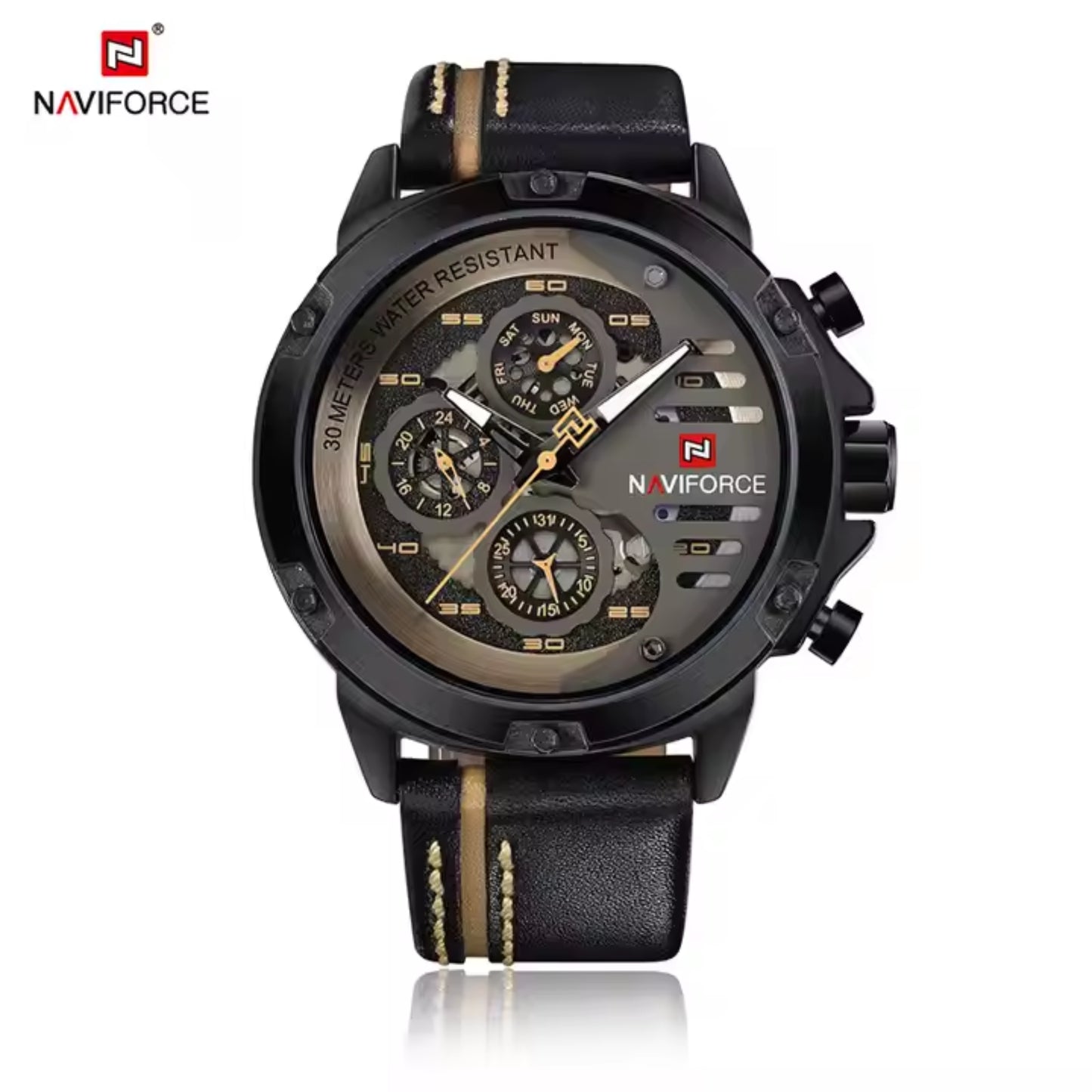 Naviforce NF9110L Reloj de gran oferta luminoso de cuero genuino