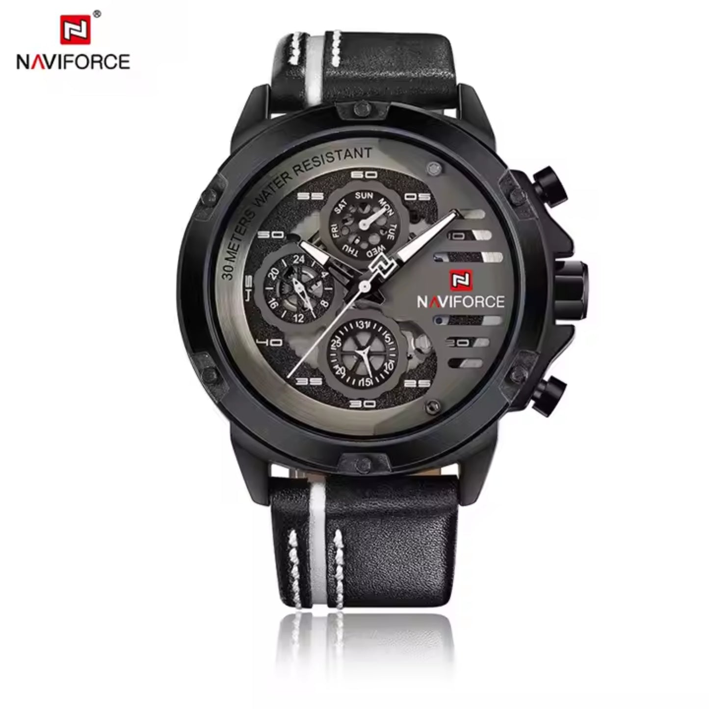 Naviforce NF9110L Reloj de gran oferta luminoso de cuero genuino