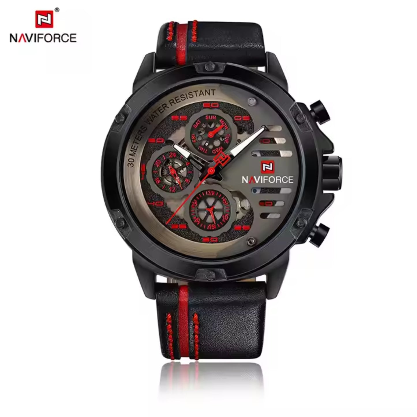 Naviforce NF9110L Reloj de gran oferta luminoso de cuero genuino