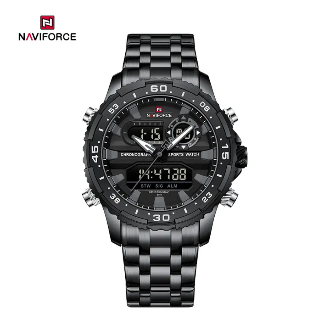 Reloj multifunción Naviforce NF9234 con diseño de maquinaria pesada y doble pantalla