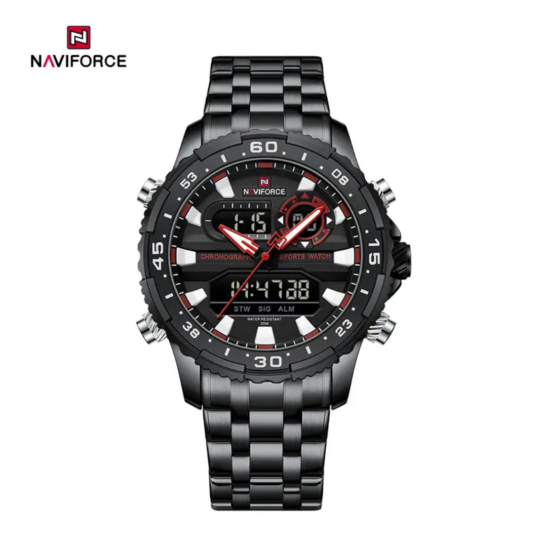 Reloj multifunción Naviforce NF9234 con diseño de maquinaria pesada y doble pantalla