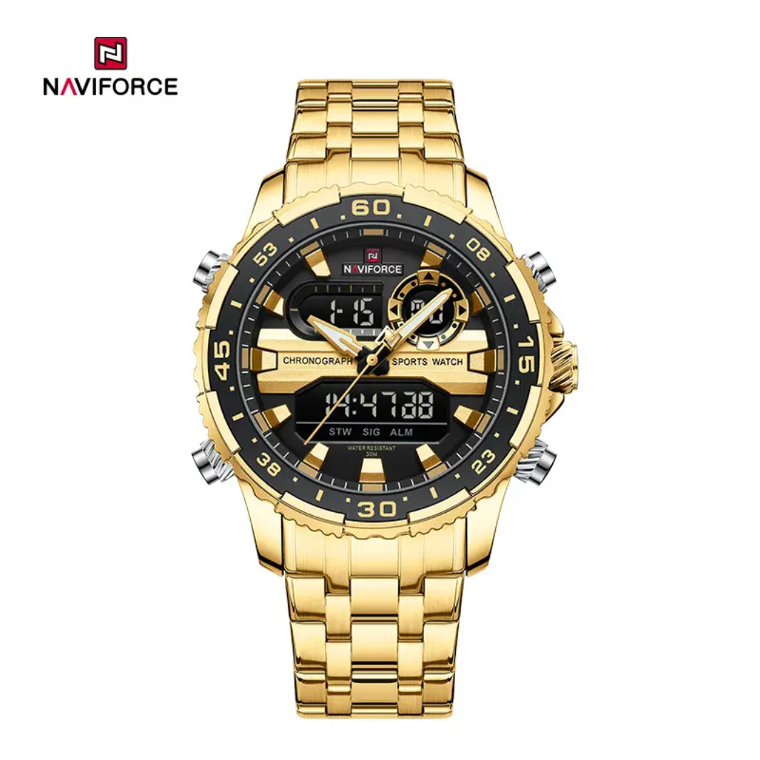 Reloj multifunción Naviforce NF9234 con diseño de maquinaria pesada y doble pantalla