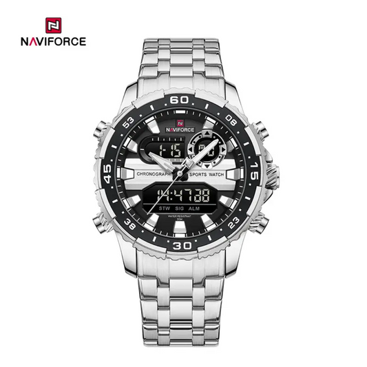 Reloj multifunción Naviforce NF9234 con diseño de maquinaria pesada y doble pantalla